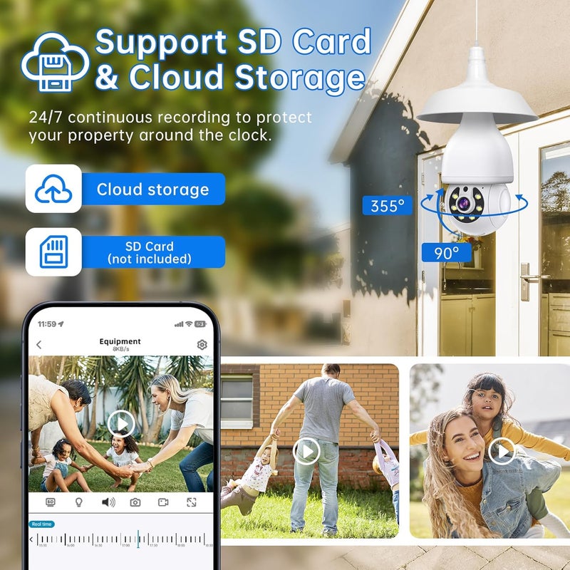 NoahTec 2K Light Bulb Security Camera 5G&2.4G WiFi Security Cameras Wireless Outdoor Indoor,360°Bulb Cameras for Home Security Outside Indoor,Motion Detection and Alarm,Two-Way Talk,Color Night Vision 2 Pack - Image 5